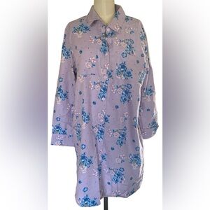 Basic Editions Medium Floral Long Sleeve Button Down Collared Sleepwear